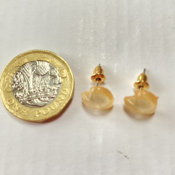 BNWT Amber Resin Heart Stud Earrings - Chic and Versatile - Picture 5 of 11